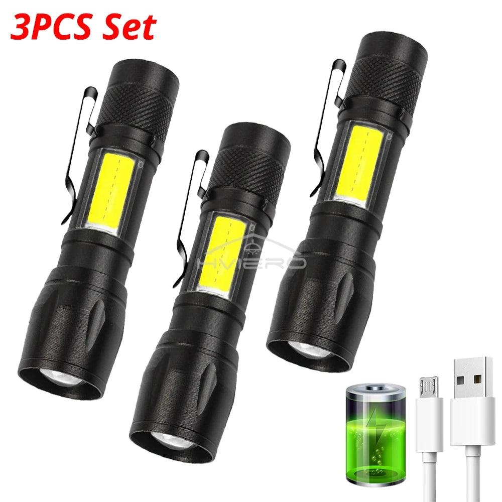 HVIERO Mini Rechargeable LED Flashlight 3W Waterproof T6 Torch