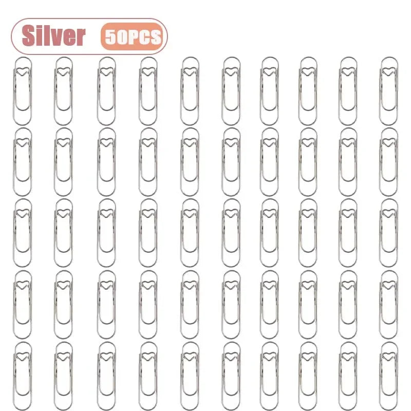 10-100PCS Heart Shaped Notebook Clips Creative Bookmark Page Holders Metal Pen Clips for Journal Planner Office Supplies Oasis Select Silver-50PCS