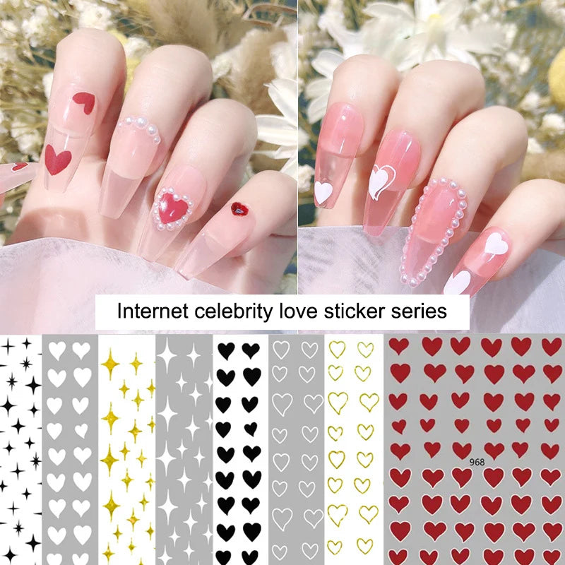 3-Sheet Heart Nail Stickers – Self-Adhesive Nail Decals