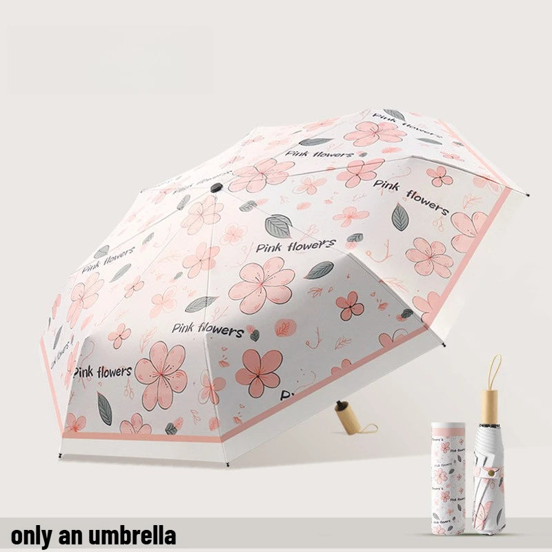 Fashion Three Fold Manual Umbrella Color Coating UV Protection Sunshade Dual Purpose Rain Umbrella for Ladies Oasis Select 8-bone begonia 16K Aluminum