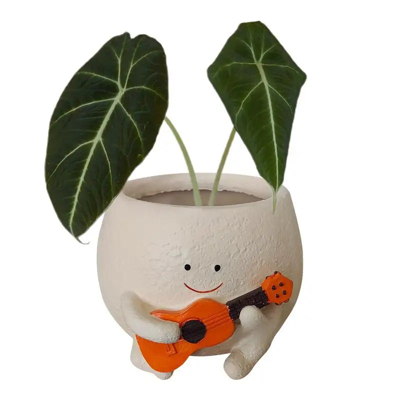 Resin Succulent Pot Unique Guitar Boy Shape Smile Face Planter Drainage Design Planter Pots With Drainage Design Flower Planter Oasis Select
