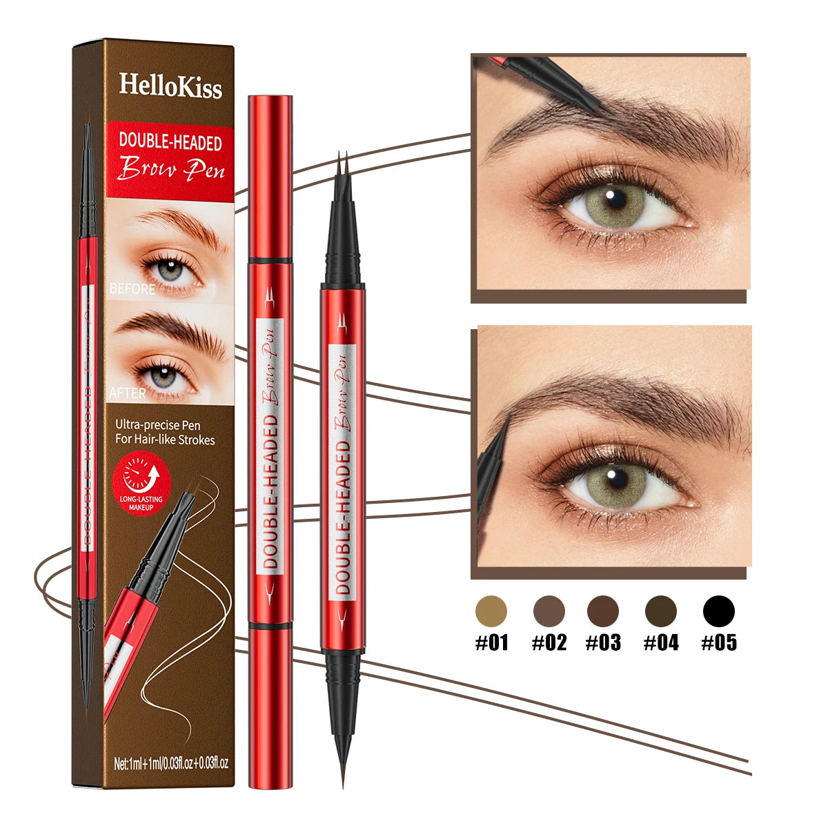 Hello Kiss Microblading Eyebrow Pen – Waterproof, 5 Colors