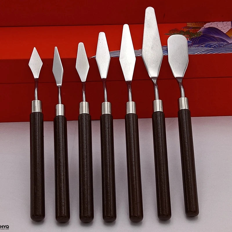 Wooden Grip Stainless Steel Paint Scraper Art Mixing Knife Hand Tool for Watercolor Oil Gouache Pigment Blending Oasis Select