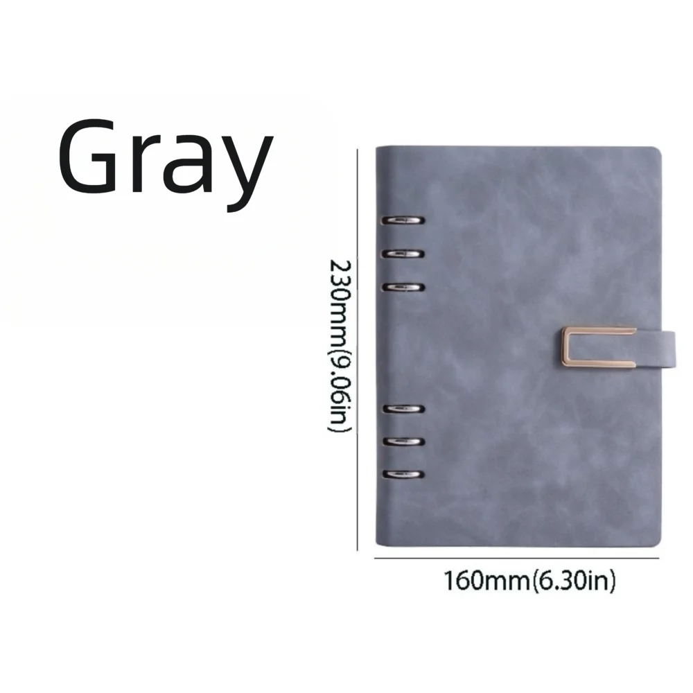 Detachable Metal Clip A5 Notebook 200 Pages 100 Sheets Loose Leaf Notebook Hardcover Leather Cover PU Hardcover Notebook Oasis Select Grey without words