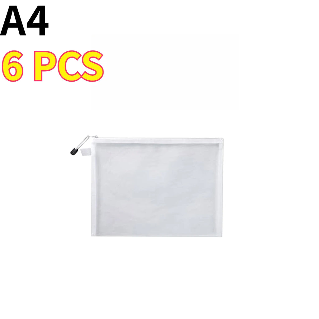 2/6/12PCS Clear Mesh Zipper Pouch Nylon Travel Toiletry Bag Makeup Organizer Stationery Pouch Portable Compact Oasis Select A4 6pcs