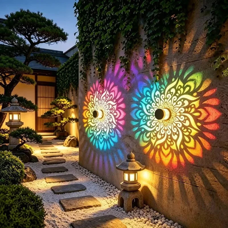 1-8PCS Solar Sunflower Mandala Wall Lantern Outdoor Waterproof Decorative Light for Garden Fence Patio Pathway Night Oasis Select