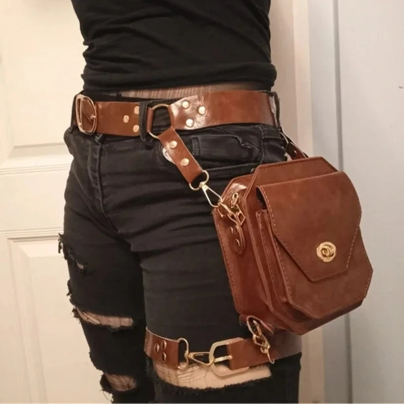 Retro Punk Retro PU Waist Bag Hip Packs for Women Crossbody Cross Multi-function Outdoor Leg Phone Pouch Fanny Pack Belt Bag Oasis Select