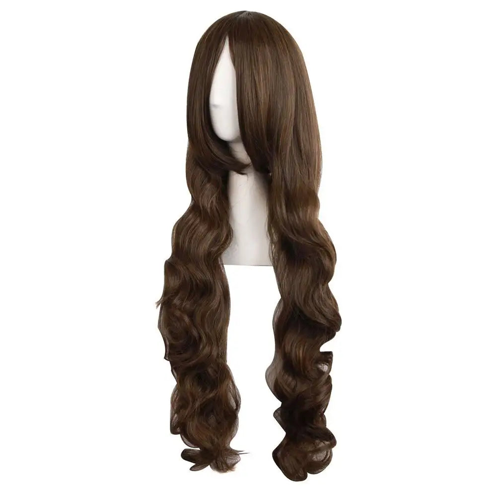 Women Long Wavy Cosplay Wig 80cm Brown Natural Looking Synthetic Lace Wig for Lolita Daily Use Party Salon Styling Oasis Select