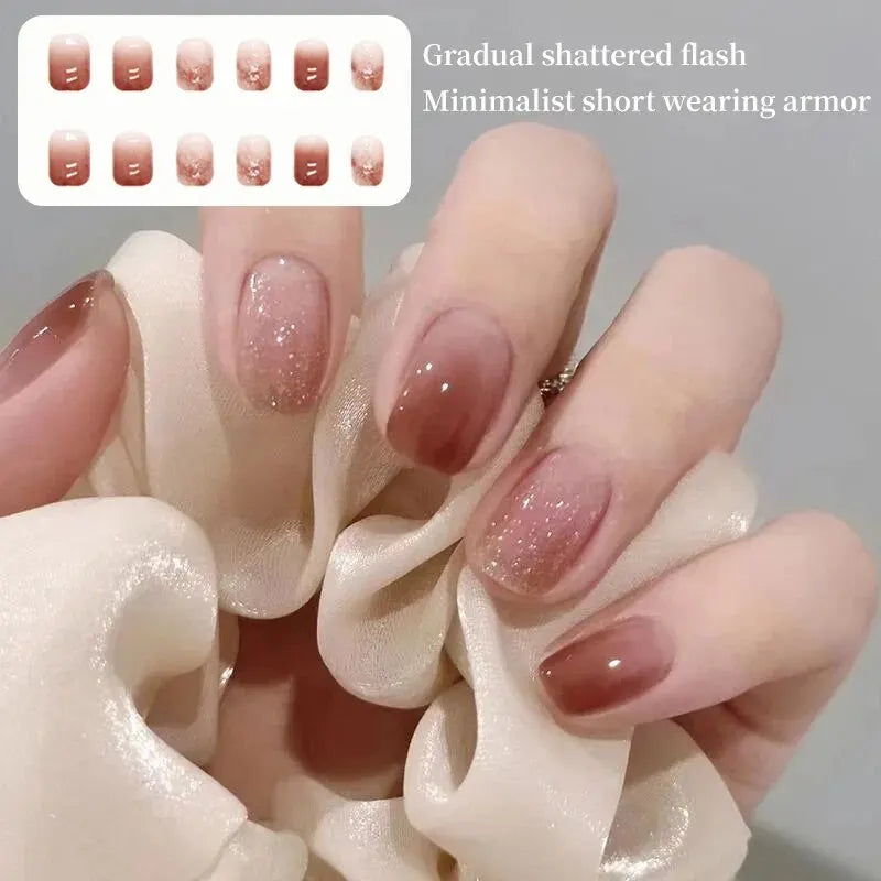Caramel Gradient Wear Nail Piece Winter High Sense Of Pure Desire Ice Transparent Color Wear Nail Blush Removable False Nails Oasis Select