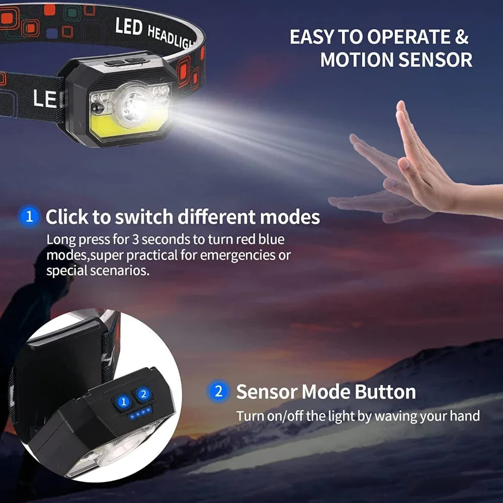 IR Motion Sensor LED Headlamp Super Bright USB Rechargeable Headlight Outdoor Emergency Light Night Fishing Head Lamp Oasis Select