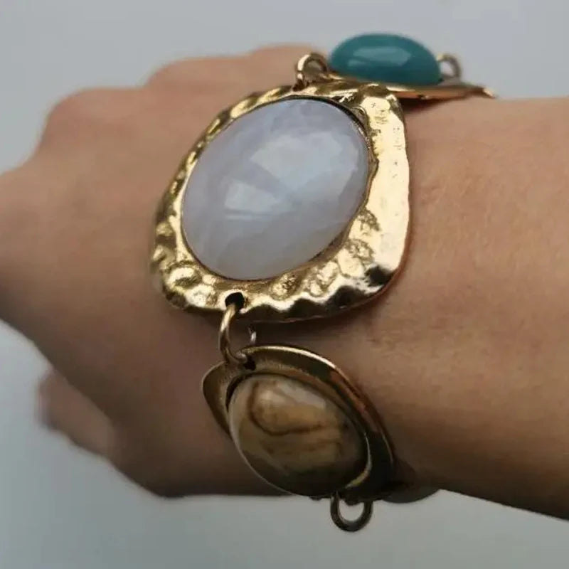 Bohemian Multicolor Resin Stone Charm Bracelet Irregular Stone Bracelet Unique Design Women's Lucky Jewelry （Random Resin Color） Oasis Select