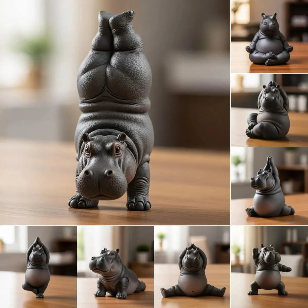 Creative Yoga Hippo Statue Handcrafted Resin Meditation Hippopotamus Figurine Cute Art Sculpture For Home Living Room Bedroom Oasis Select
