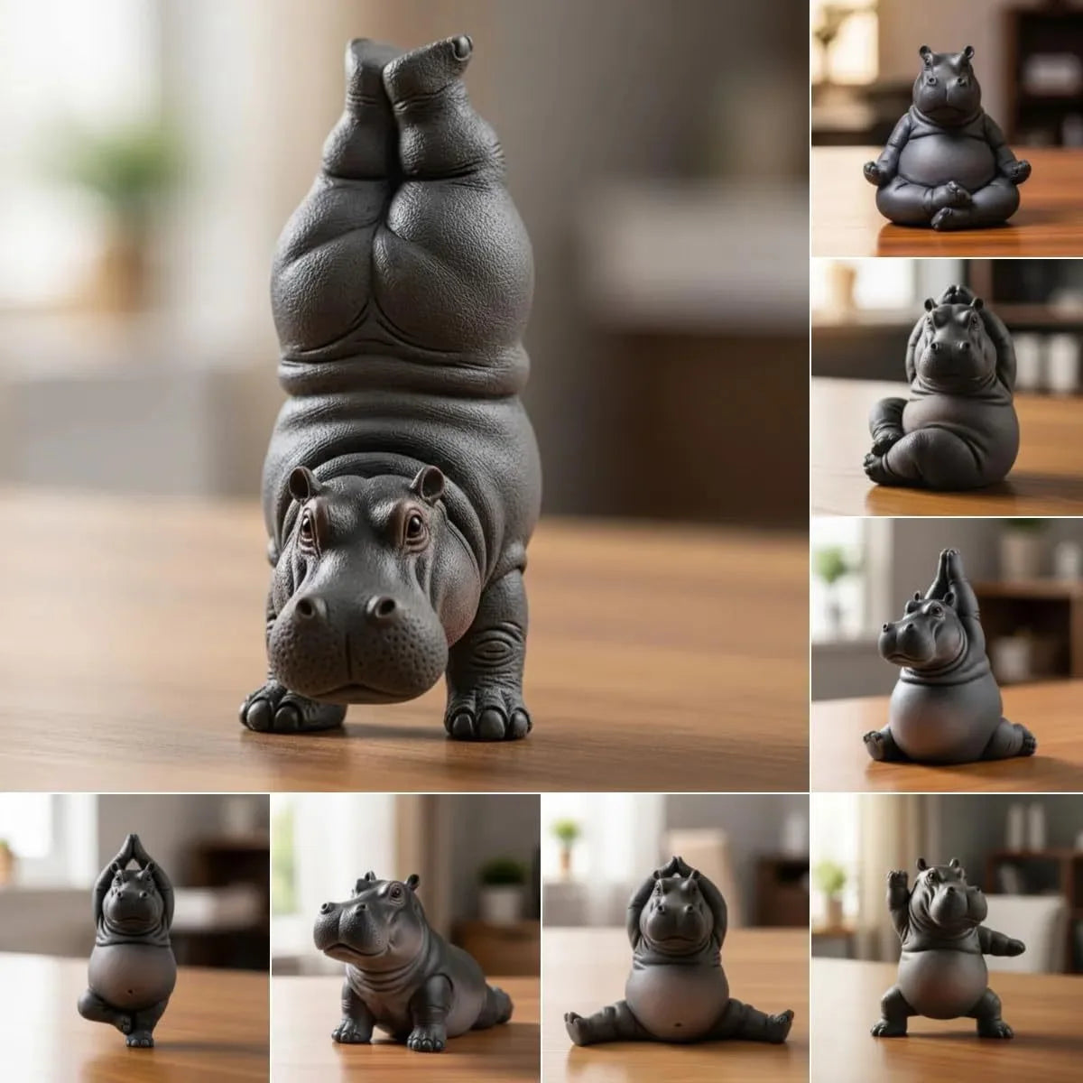 Creative Yoga Hippo Statue Handcrafted Resin Meditation Hippopotamus Figurine Cute Art Sculpture For Home Living Room Bedroom Oasis Select