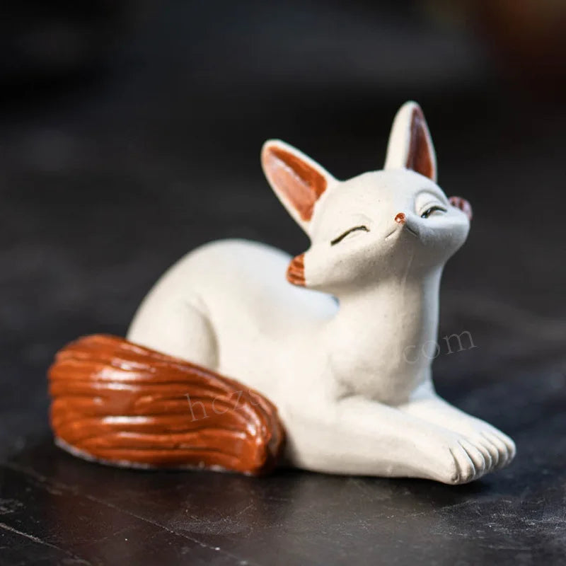 Yixing Original Mineral Purple Clay Tea Pet Fox Small Ornament Nine-Tailed Fox Sculpture Tea Table Creative Tea Plaything Can Be Oasis Select