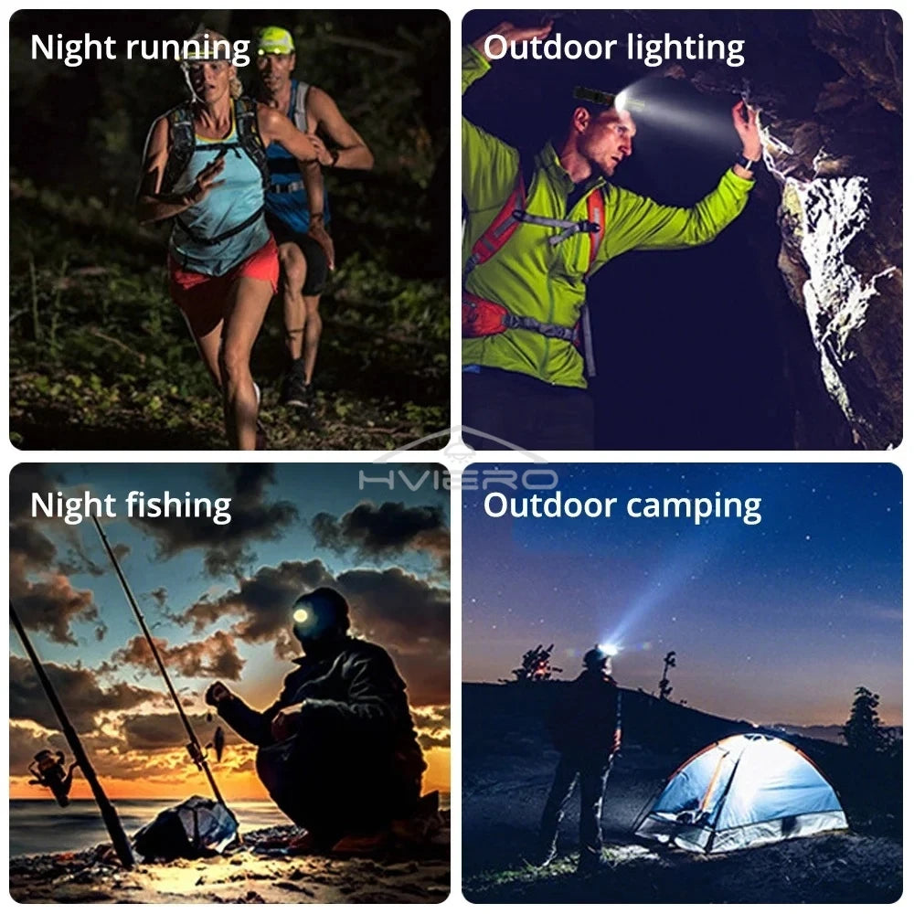 HVIERO COB LED Headlamp USB Rechargeable Waterproof Outdoor