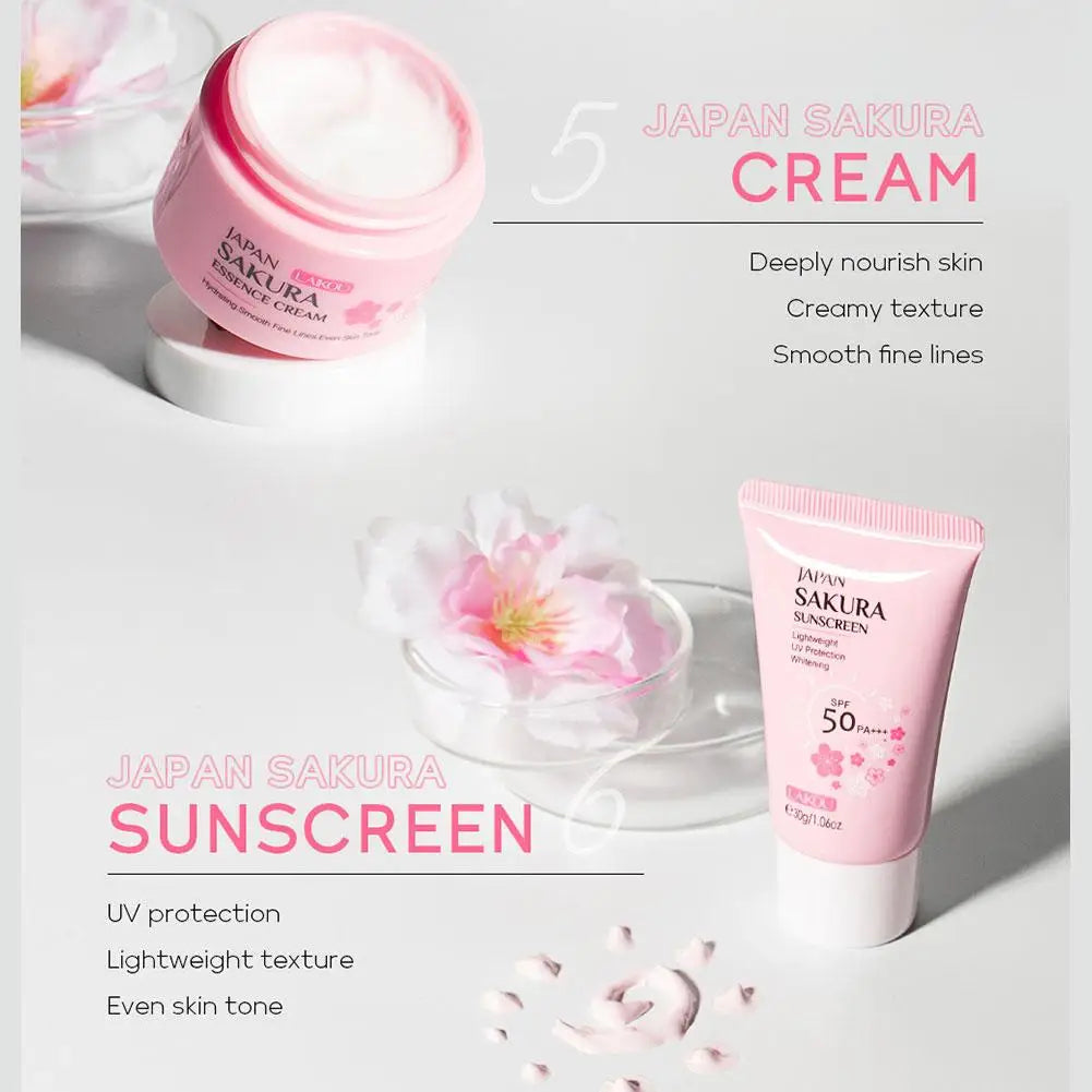 6PCs Sakura Skin Care Sets & Kits With Cleanser,Serum,Eye Cream,Sunscreen Cream Beauty Products For Women Gift Sets Routine Kit Oasis Select