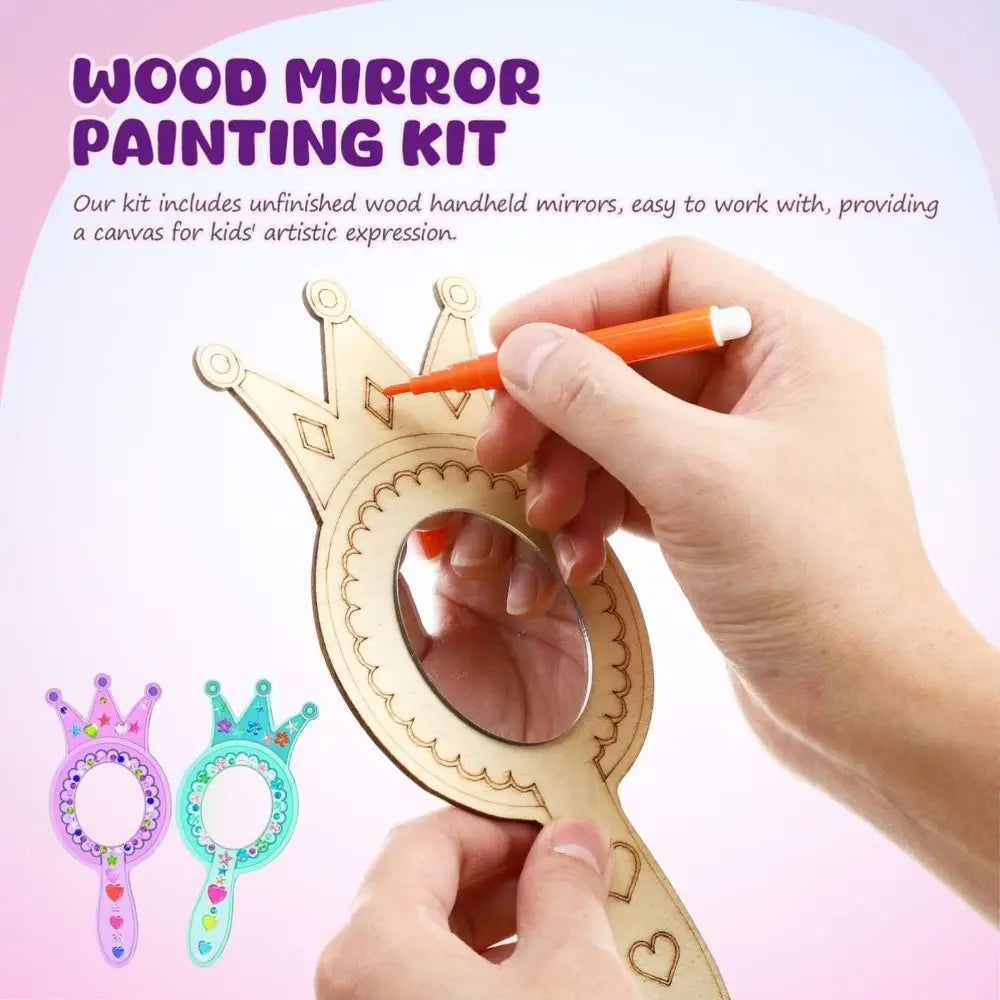 DIY Wooden Princess Mirror Craft Kit with Paintbrushes