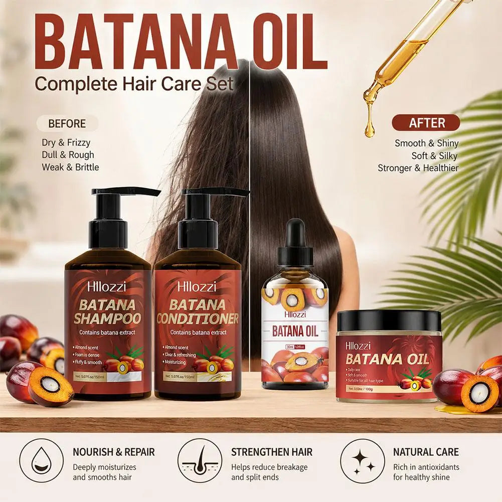 Batana Strengthening Hair Shampoo Conditioner Anti Frizzy Moisturizing Scalp Soften Hair Smoothing Repair Damaged Hair Care Set Oasis Select