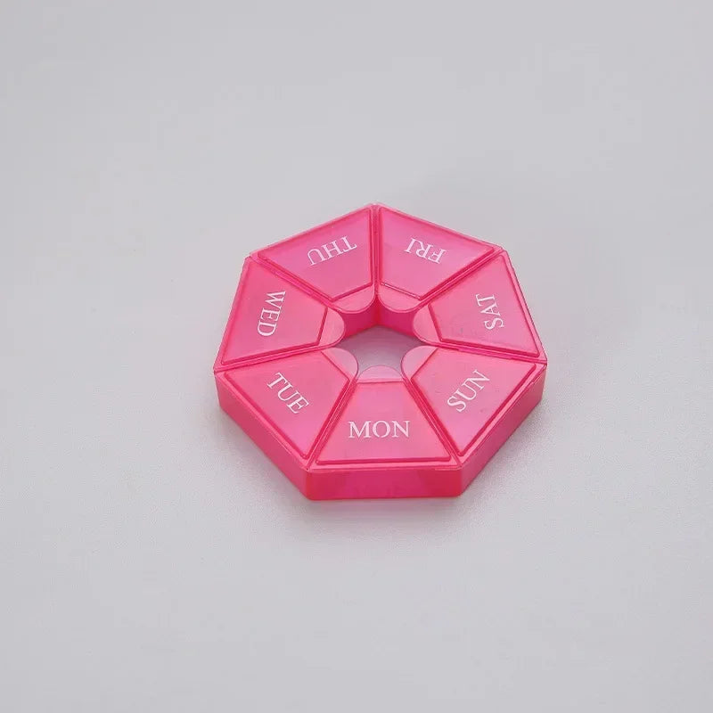 1/2/3Pcs A Week 7 Corners Pill Box Round 7 Boxes For One Week Small Pill Box Mini 7 Days Portable Points Medicine Jewelry Box Oasis Select 1pcs red