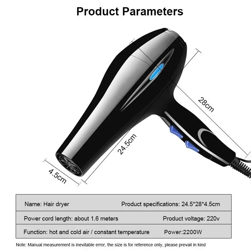 Hair Dryer 2200W Professional Powerful Hair Dryer Fast Heating Hots And Cold Adjustment Ionic Air Blow Dryer with Air Collecting Oasis Select