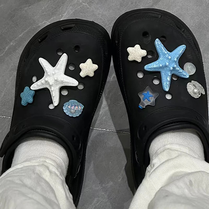 1set Sea Shell Hole Punch Shoe Charms DIY Ocean Lava Rock & Starfish Shoe Clips For Summer Sandals & Slippers Decorations Oasis Select