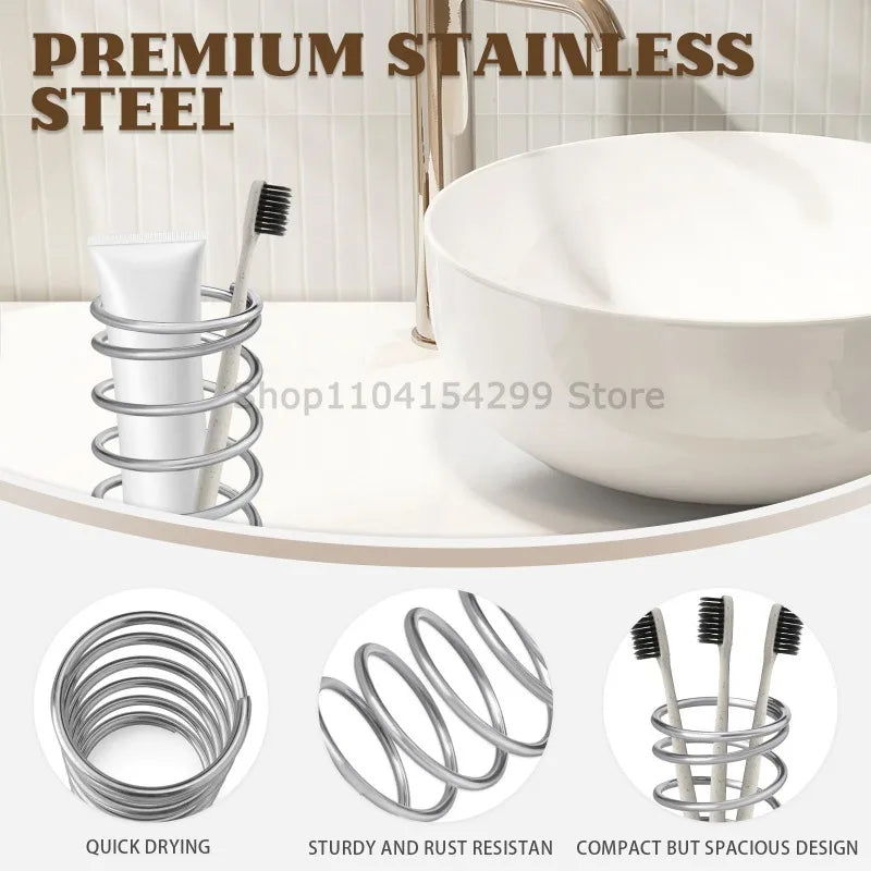 Stainless Steel Toothbrush Holder Bathroom Accessories Tool Toothpaste Makeup Brush Storage Rack Home Decoration Brush Holder Oasis Select