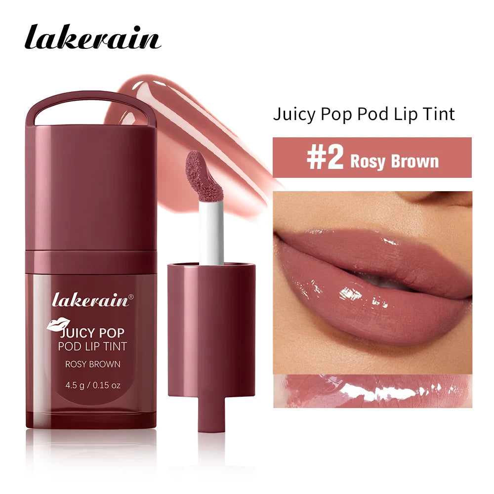 JuicePop Box Lip Tint Hydrating Oil Lip Gloss High Shine Non-Sticky Long Lasting Waterproof Lightweight Nourishing Vivid Color L Oasis Select 2Rosy Brown