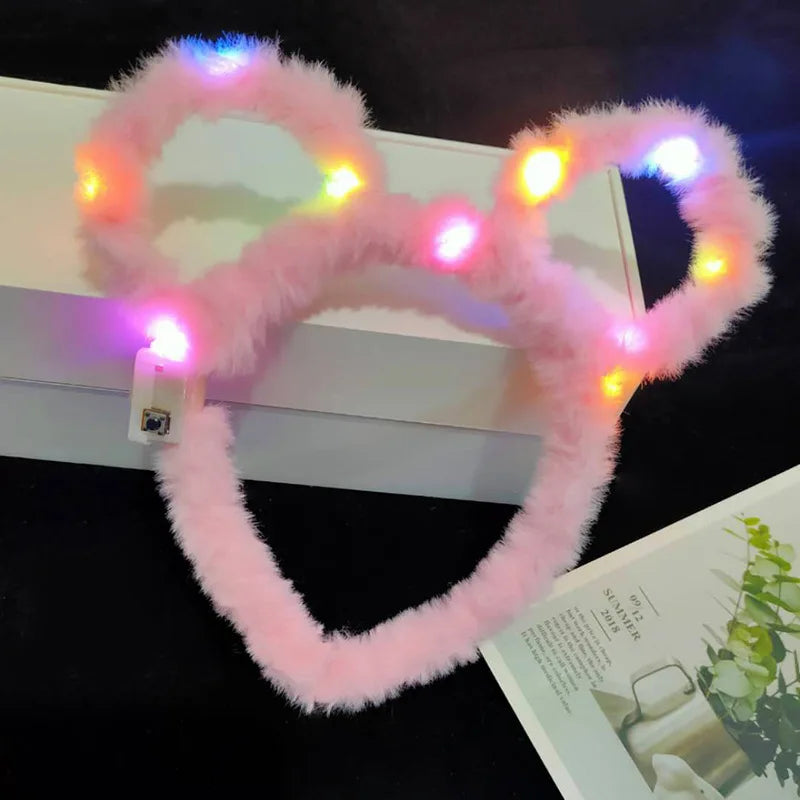 Women Girls LED Bunny Ears Hairband Easter Light Up Headbands Halloween Glow Party Supplies Wedding Festival Oasis Select Pink