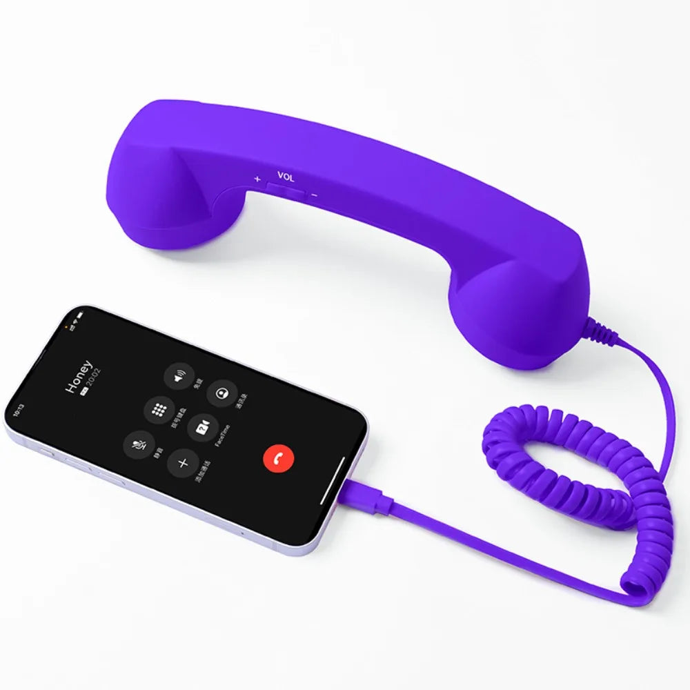 Wired Receiver Retro Telephone Handset Handheld Receiver External Volume Control Wired Microphone Handset Type-C/3.5mm Oasis Select Type-C Purple
