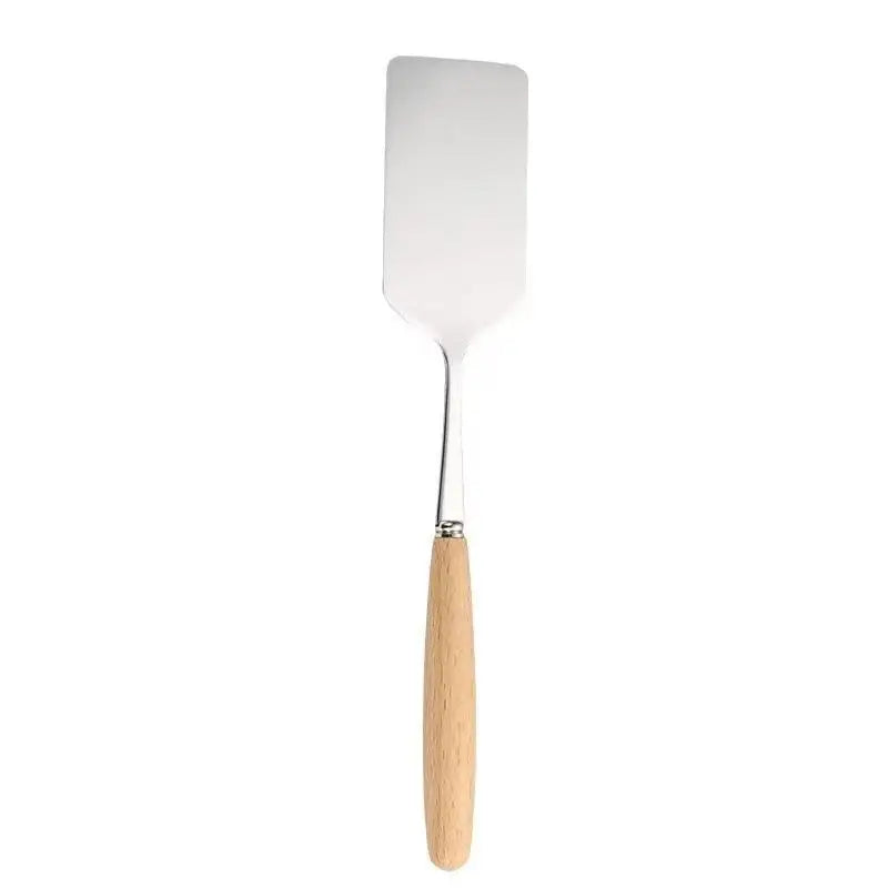 Stainless Steel Square Head Steak Cooking Spatula Wood Handle Pizza Shovel Pancake Beef Scraper BBQ Utensils For Kitchen Oasis Select