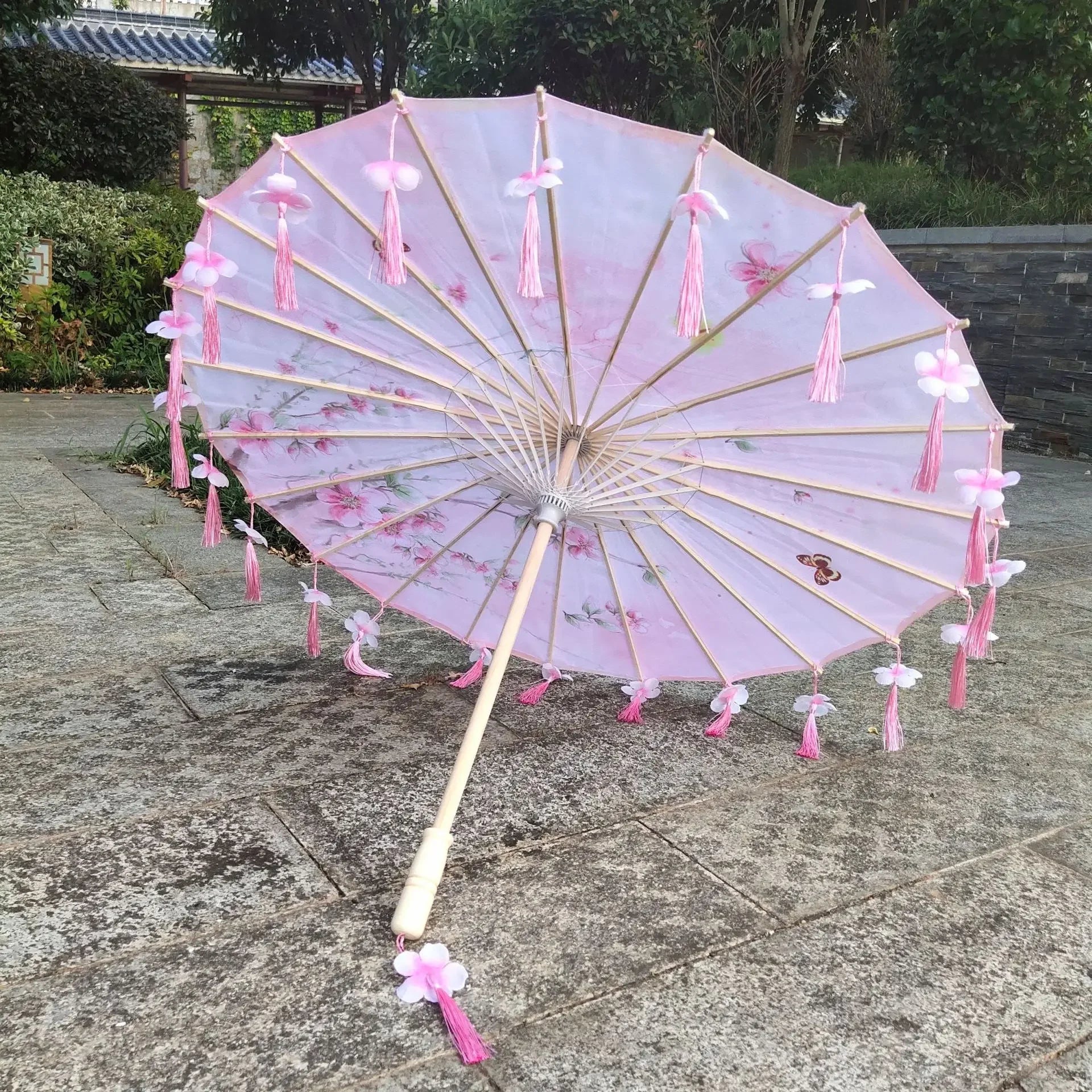 Antique Hanfu Fringe Umbrella Performance Photo Props Dance Silk Umbrella Craft Ancient Point Oiled Paper Umbrella Oasis Select Solid Wood 7 16K