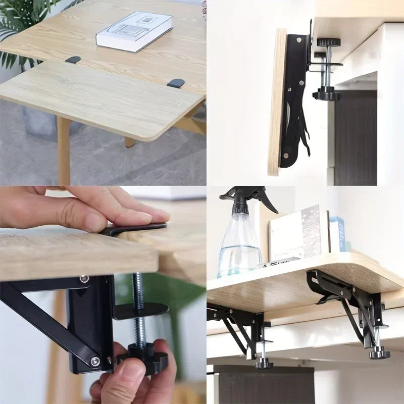 2PCS L-shaped Foldable Desktop Bracket Heavy-duty Punch-free Space-saving Desktop Extension Plate Rack Hardware Accessories Oasis Select