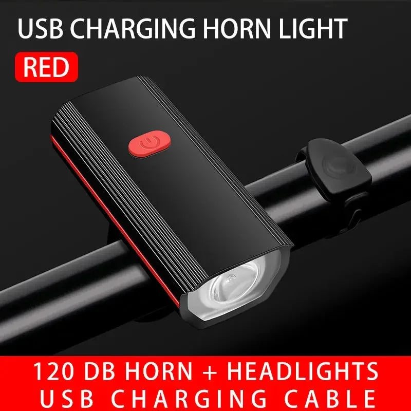 Solar Bicycle Light with Horn 120dB TYPE-C Rechargeable MTB Road Bike Front Lamp Flashlight Bicycle Light 1200 mah Oasis Select QD-4302