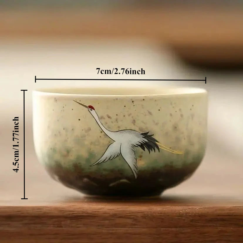 Traditional Chinese Style Tea Cup Flying Crane Pattern Retro Ceramic Teacup Coffee Cup Coarse Pottery Cups Oasis Select D <200ml