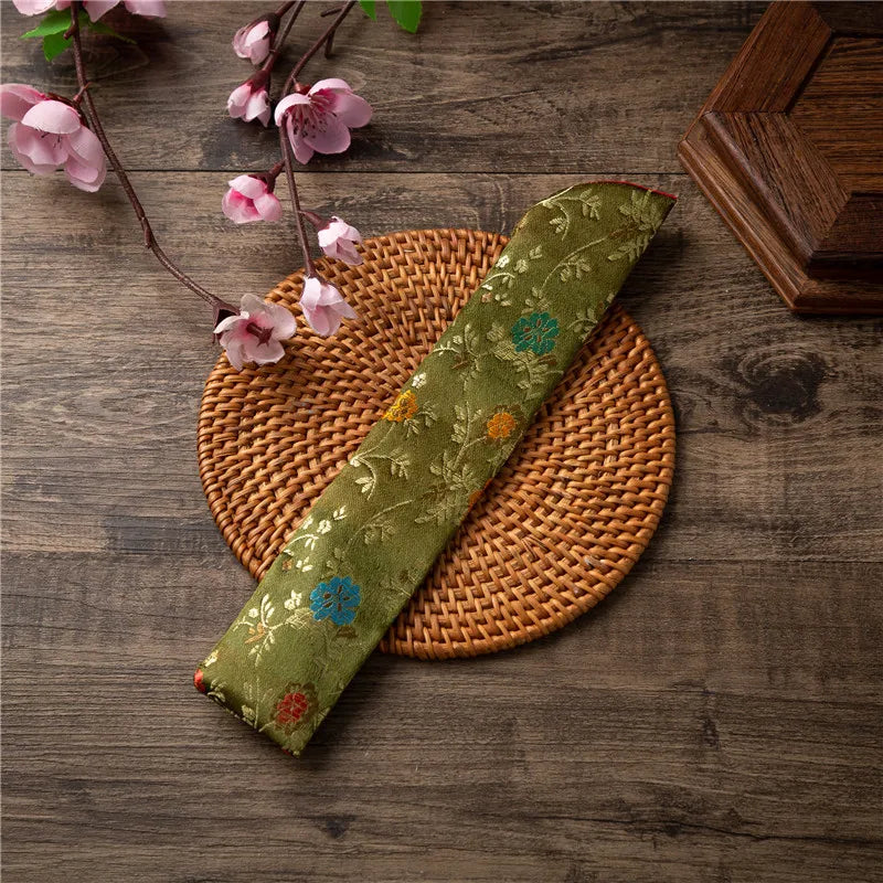 New Chinese Style Hand Fan Cover Embroidered Flowers Portable Folding Fan Cover Dustproof Protective Cover Home Decoration Oasis Select Dark Green