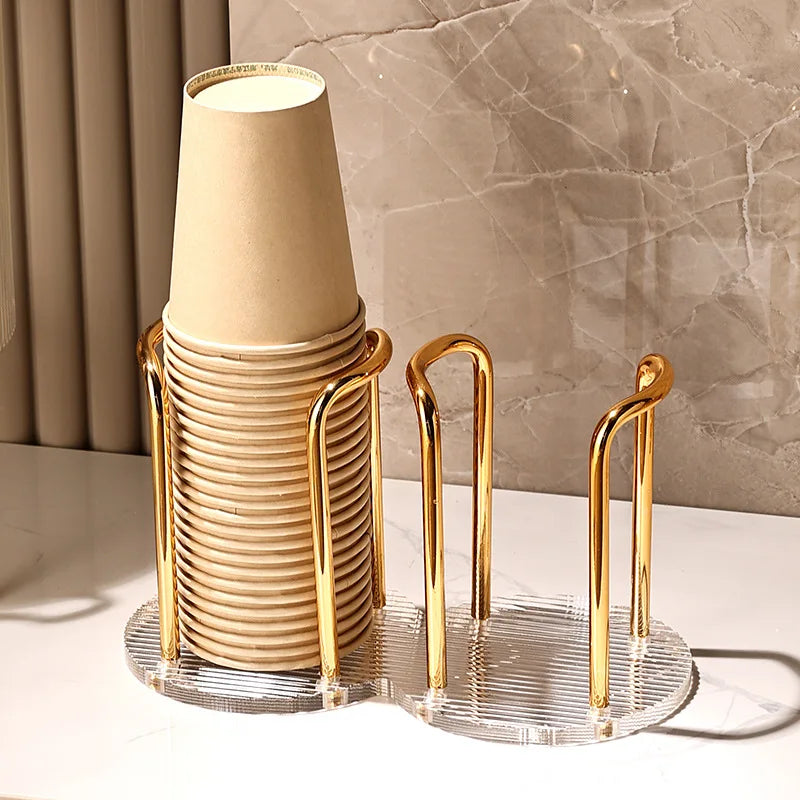 Luxury Disposable Cup Storage Holder Water Tea Cups Dispenser Rack Shelf with Longer Stick Mug Display Stand Home Organizer Oasis Select