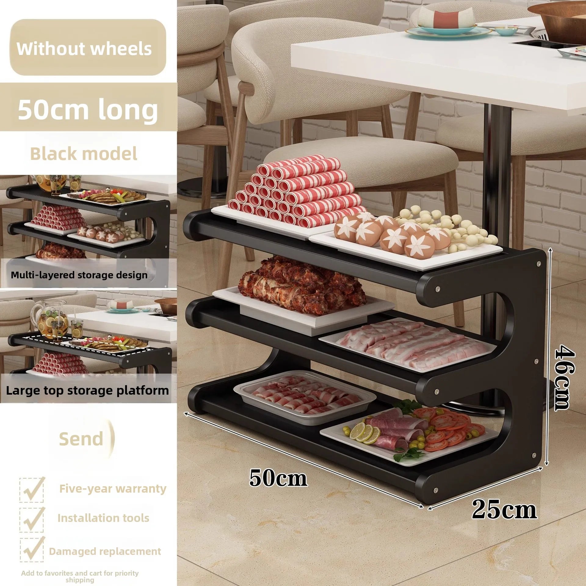 Household shelves Multifunctional kitchen preparation Multi-layer hot pot trolley Finishing shelves Storage racks Movable Oasis Select Wheelless 3 50