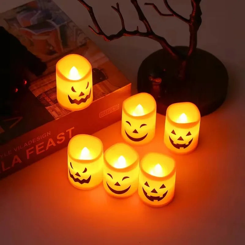 6-60PCS Halloween Flickering LED Candle Holder Skull Ghost Pumpkin Lantern Spooky Decoration for Haunted House Centerpiece Oasis Select
