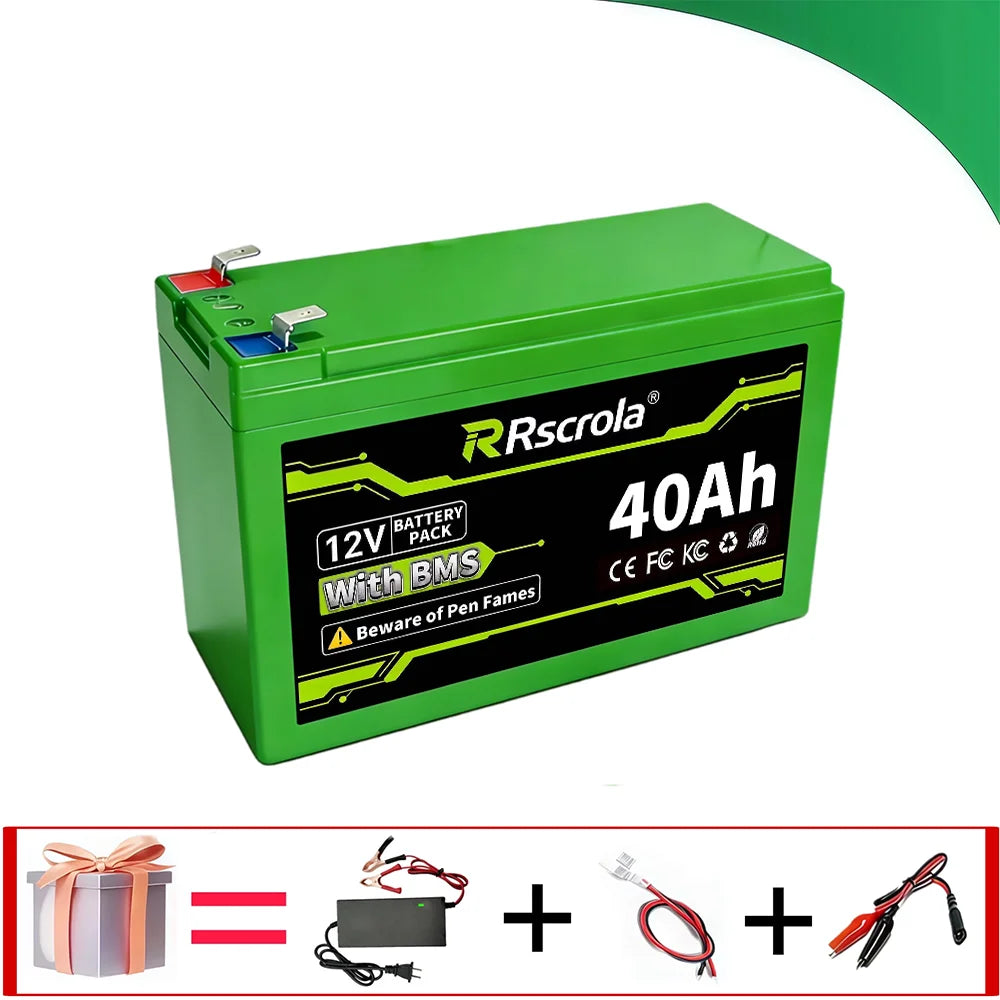 12V 20/30/40/50Ah 18650 Rechargeable Li-ion Battery with Charger,Long Lasting Power For Sprayer, Kids Car, Scale, Access Control Oasis Select 3S6P-40Ah-1PCS