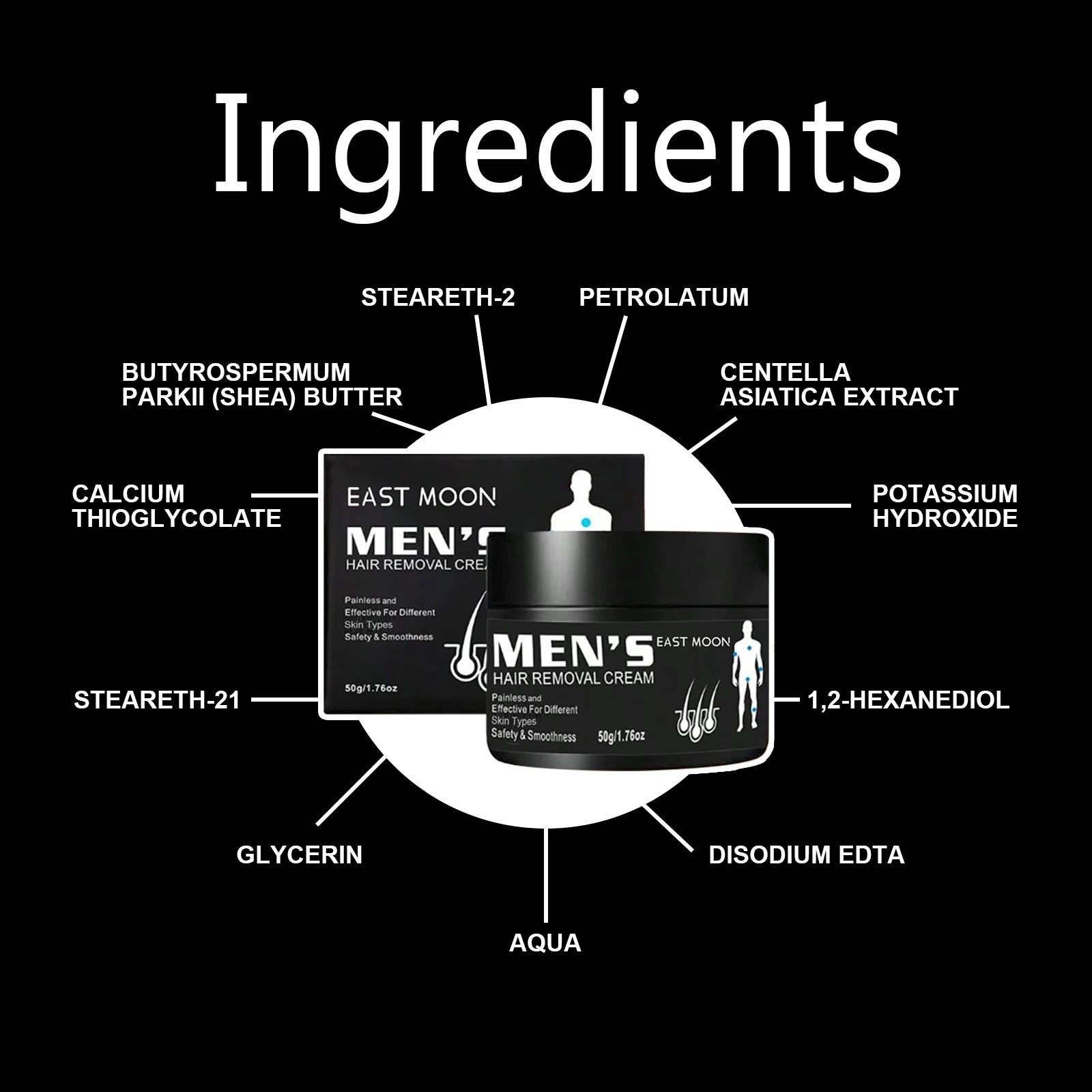 East Moon Men's Aloe Hair Removal Cream – Painless & Gentle Hair Removal Cream Oasis Select