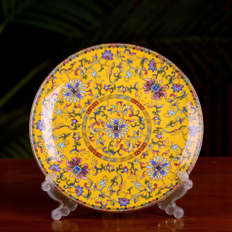 Jingdezhen Ceramic Bowl Household Bowl and Dish Set Tableware Combination Palace Chinese Bowl and Dish Hotel Clubhouse Oasis Select 8 Inch Flat Plate