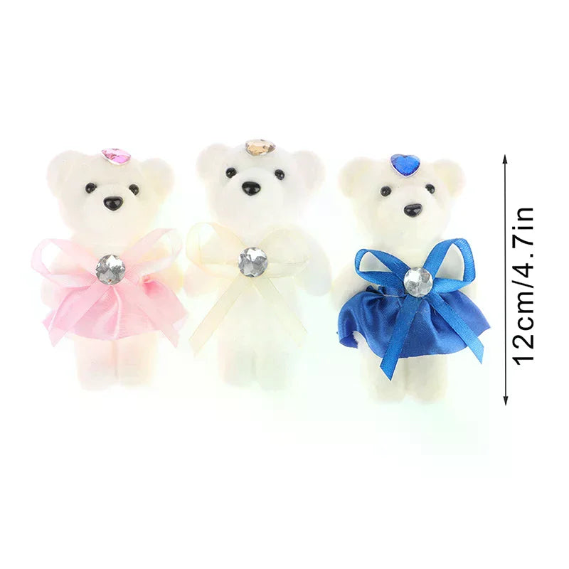 10Pcs 12cm Bear Flower Bouquet Toy Cartoon Doll Teddy Bear Bouquet Graduation Birthday Wedding Gifts Party Decor Oasis Select