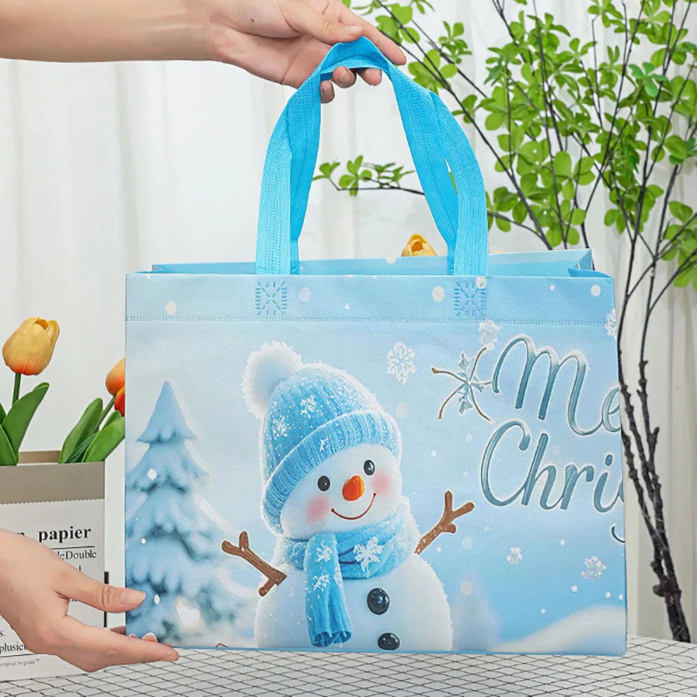 Christmas Snowman & Santa Non-Woven Gift Bag | Holiday Tote