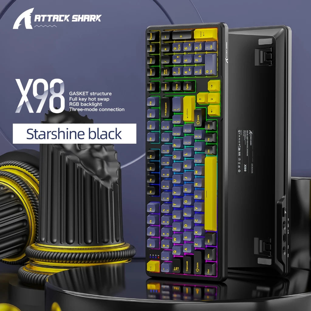 Attack Shark X98 Mechanical Keyboard 3-Mode Wireless (BT/2.4G/USB-C) Hot Swap 80% Layout | RGB Backlight | 4000mAh Gasket Mount Oasis Select X98-Star Black