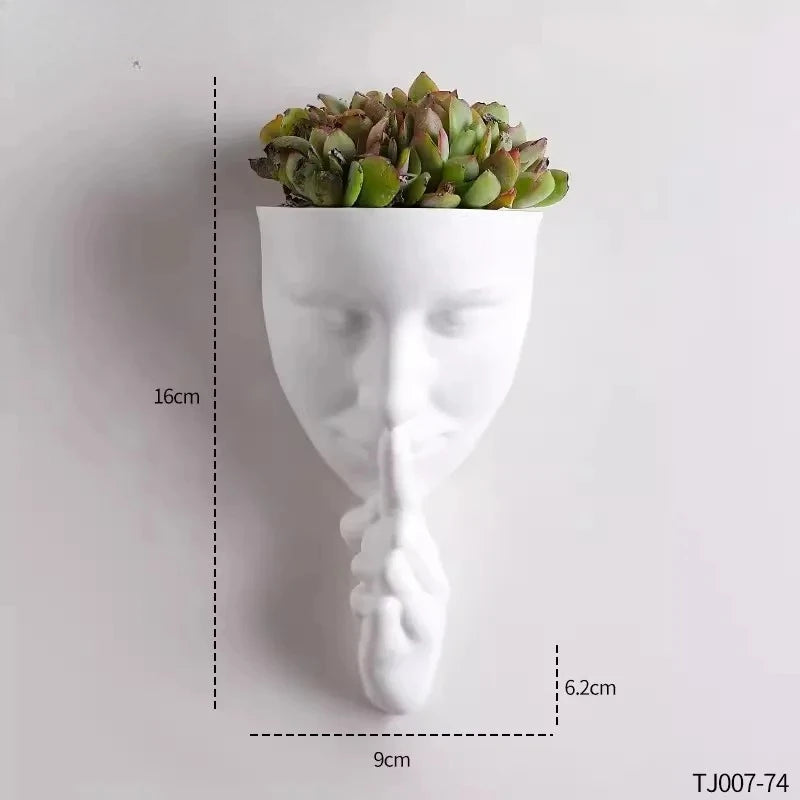 Creative Artistic Face Shaped Wall Planter Retro Human Profile Flowerpots Succulent/Plant Pot for Wall Decor Balcony Living Room Oasis Select Flower Pot - White