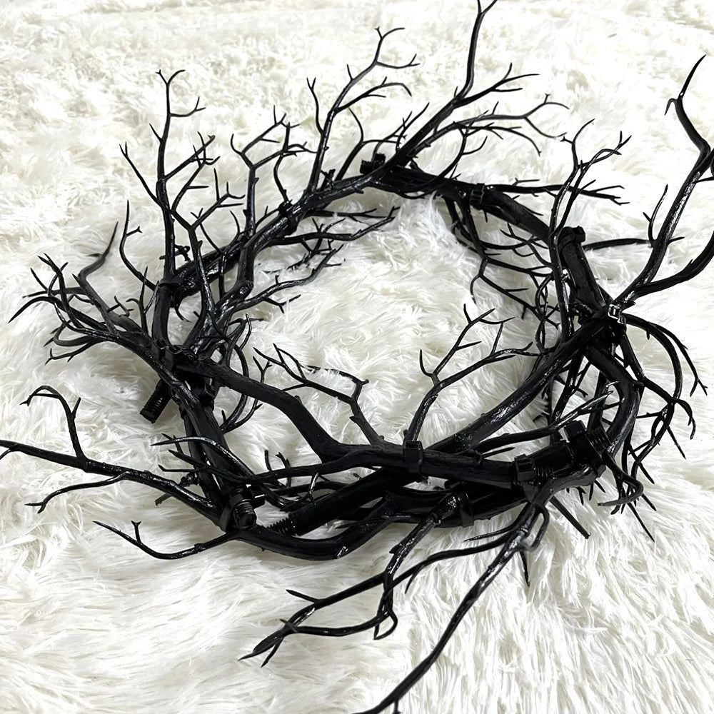 Halloween Horror Night Wreath Ghost Festival Bar Imitation Withered Vine Branch Wreath Black Withered Vine home accessories Oasis Select 45CM (without light) 45cm