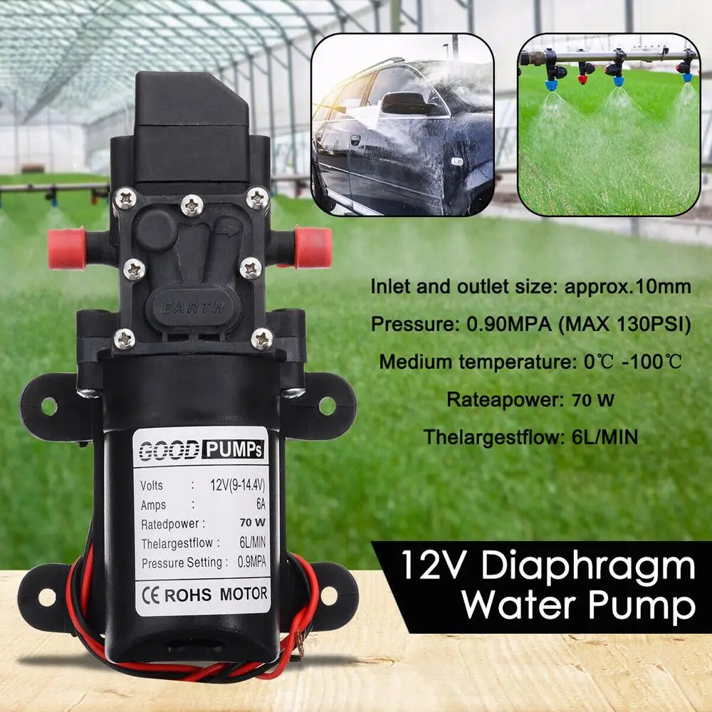 70W 130PSI High Pressure Durable Diaphragm Electric Self Priming Pump Water Pump Water Sprayer Car Washing Oasis Select