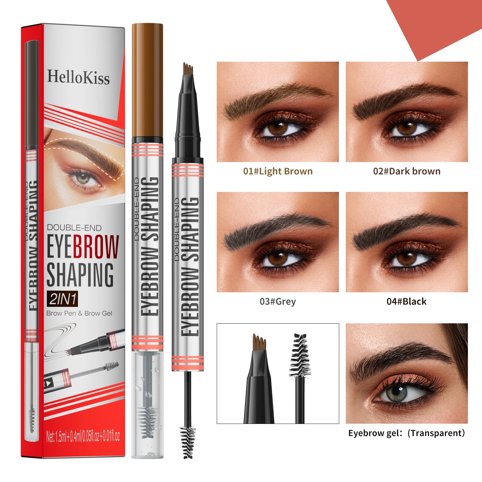 Hello Kiss 4-Fork Tip Waterproof Eyebrow Pen – 4 Colors