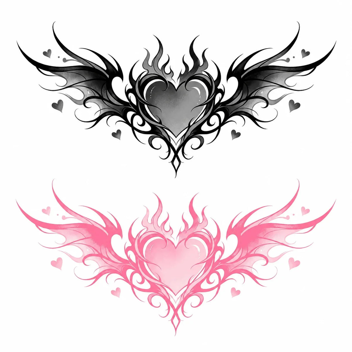 Pink Heart Wing Disposable Tattoo Sticker, Temporary Waterproof Belly Tattoo Sticker, 16x8 cm Oasis Select
