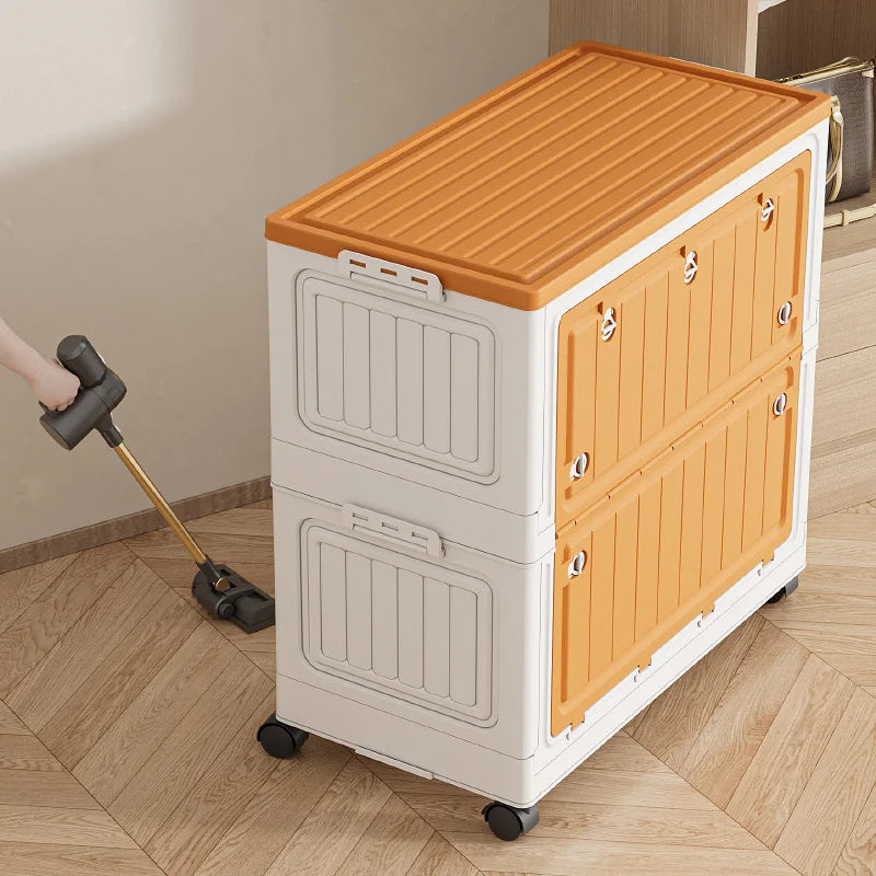 COIZYZZL Large Capacity Foldable Storage Bin, Transparent Mobile Organizer with Wheels, Space-Saving Design for Clothes & Toys Oasis Select